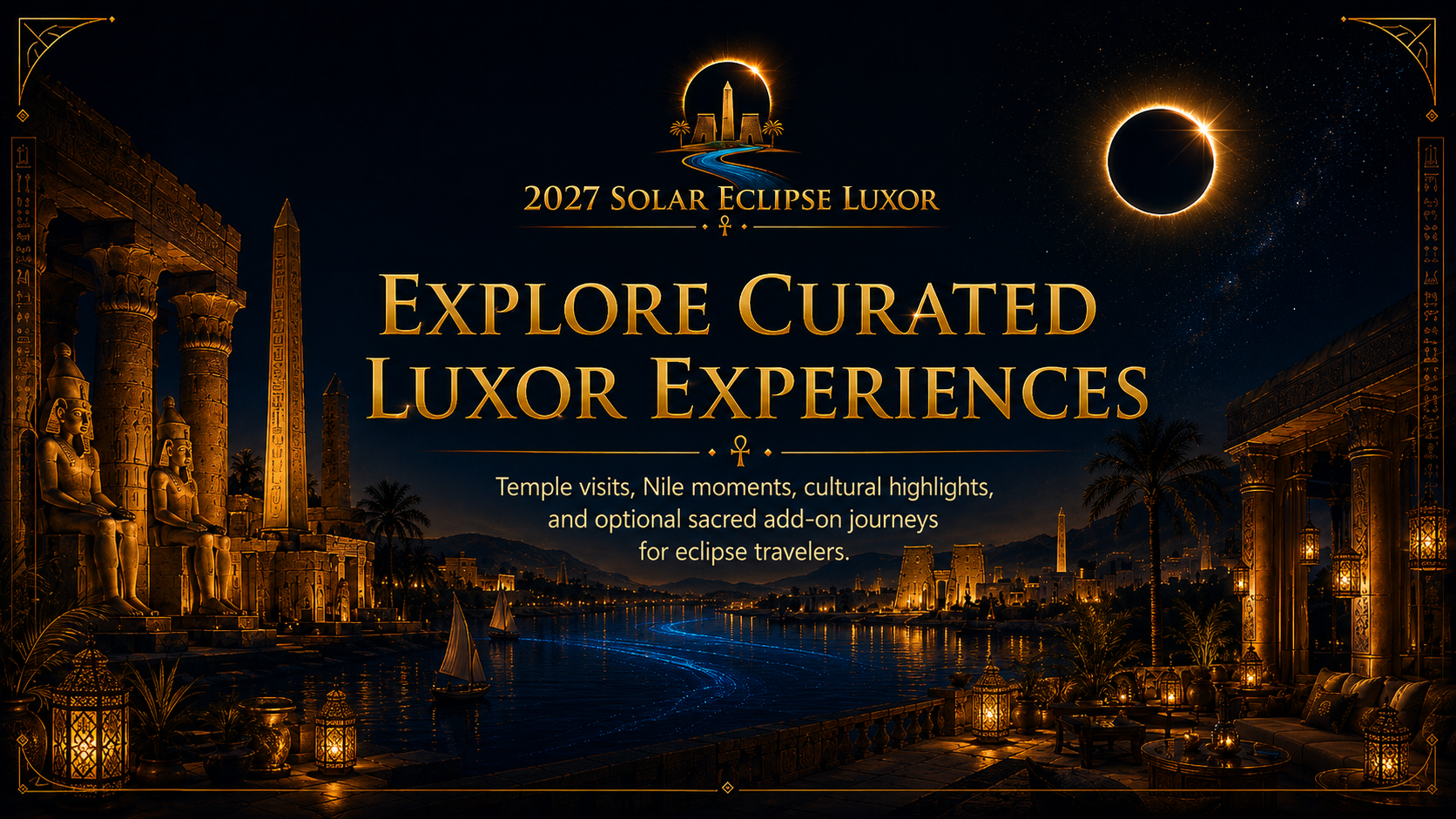 Explore Curated Luxor Experiences banner showing ancient illuminated temple at night.