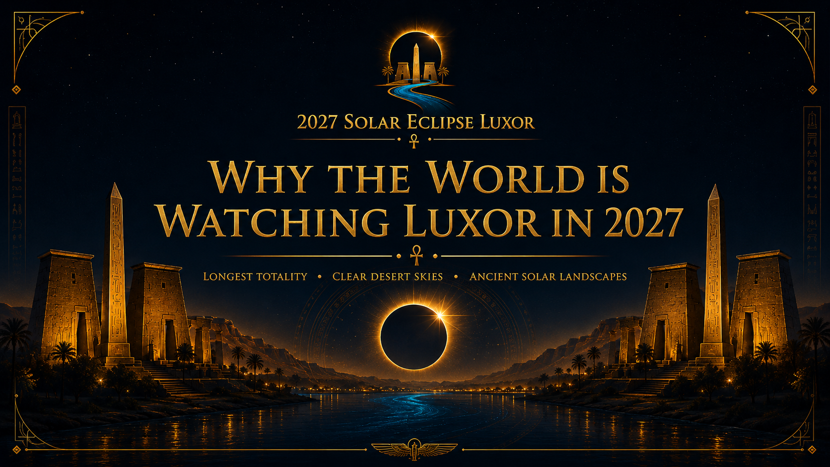 Why the World is Watching Luxor in 2027 banner listing longest totality and clear desert skies.